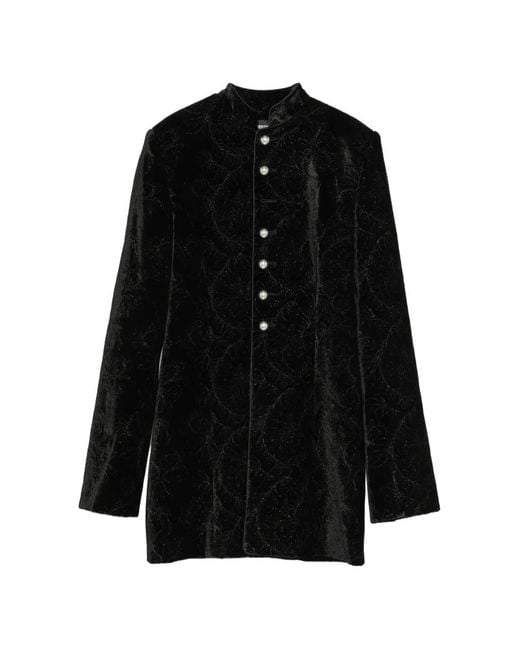Ann Demeulemeester Black Jacquard-Patterned Pearl-Button Jacket