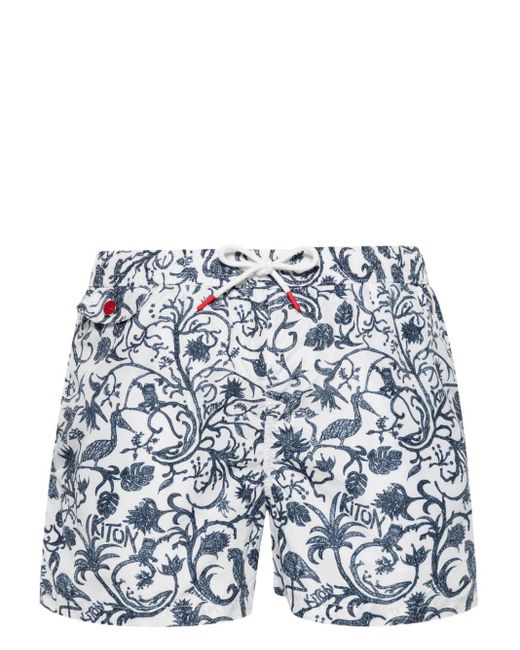 Kiton Blue Floral-print Swim Shorts for men