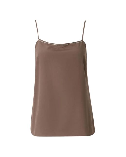 Peserico Brown Beaded-Trim Top
