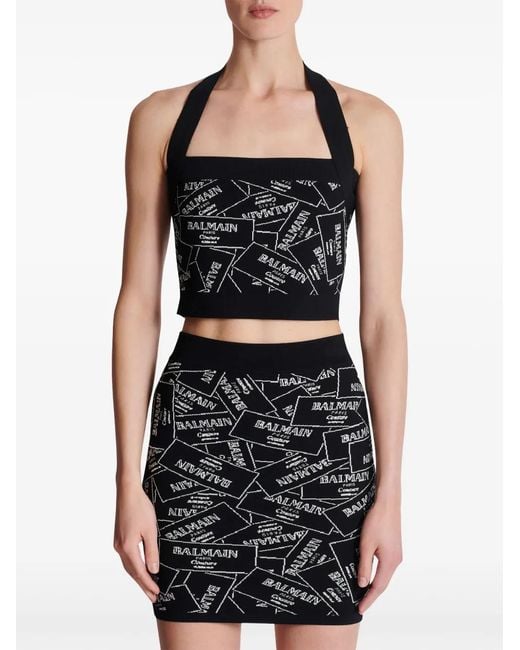 Balmain Black Label-Motif Halterneck Top