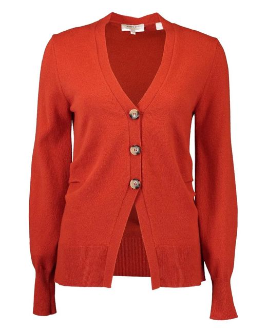 Veronica Beard Red Lamotte Buttoned V-Neck Cardigan