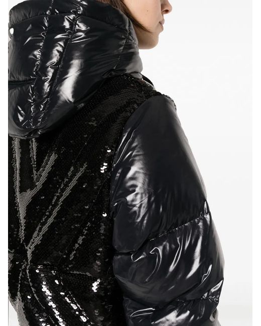 Khrisjoy Black Puff Glossy Sequins Hooded Jacket