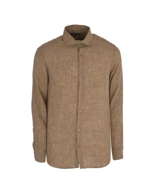 Frescobol Carioca Brown Antonio Linen Shirt for men