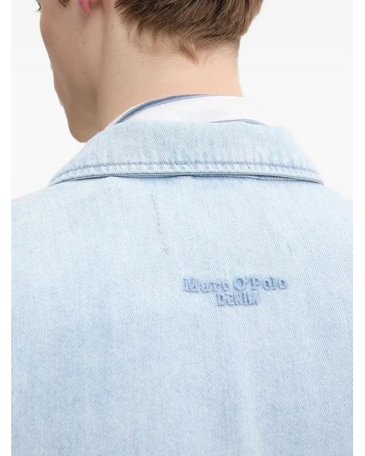 Marc O' Polo Blue Embroidered-Logo Denim Shirt for men