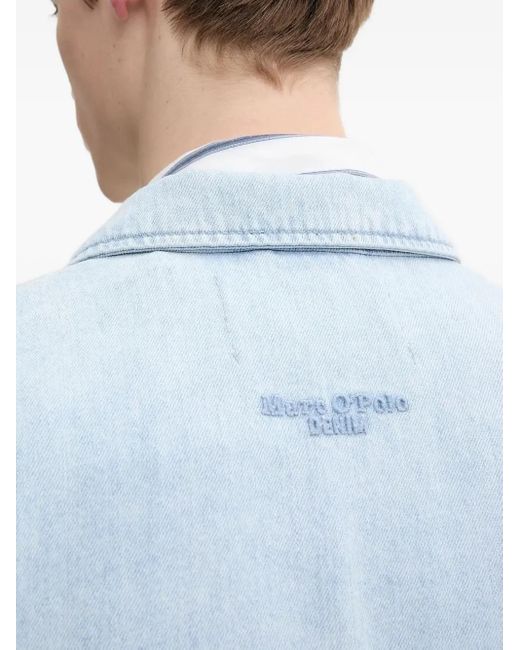 Marc O' Polo Blue Embroidered-Logo Denim Shirt for men