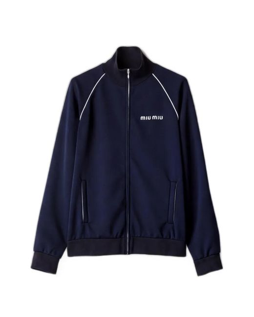 Miu Miu Blue Logo-Detail Zip-Fastening Sweatshirt