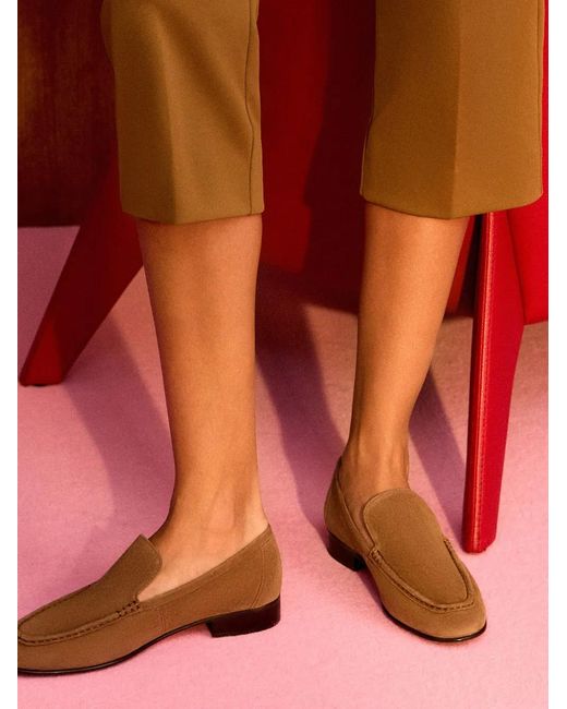 POTAMY Brown Suede Stitching Loafers