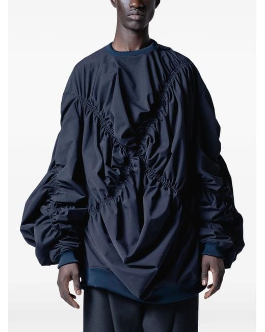Yoshio Kubo Blue Ruched-Detail Oversized Top