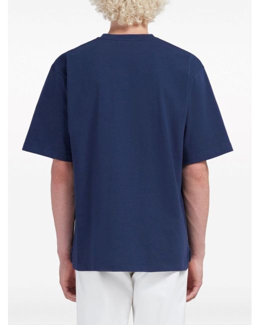 Marni Blue Logo-patch Cotton T-shirt for men