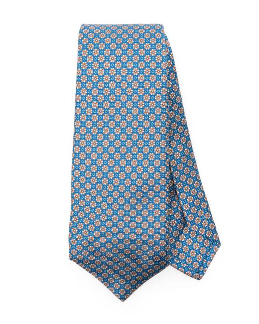 Kiton Blue Geometric-pattern Silk Tie for men