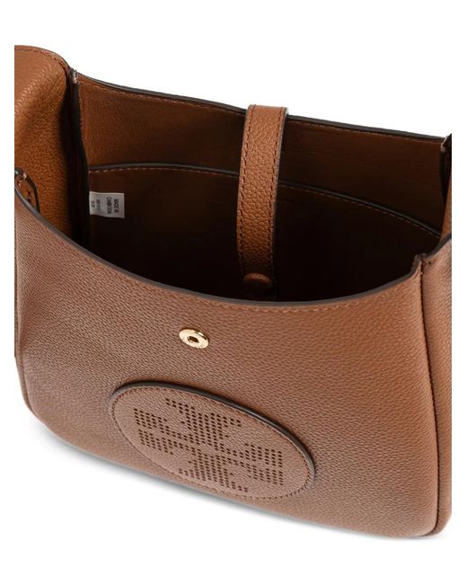 Tory Burch Brown Perforated-Logo Leather Cross Body Bag