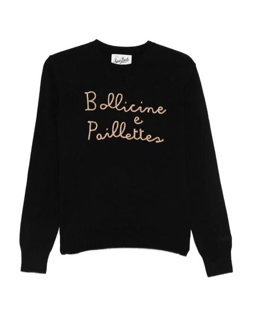 Mc2 Saint Barth Black New Queen Lettering-Embellishment Sweater