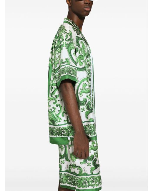 Dolce & Gabbana Green Majolica-print Silk-twill Shirt for men