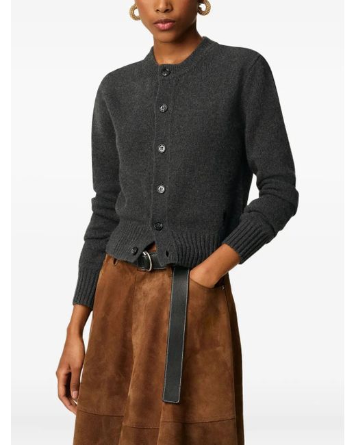 AMI Black Cropped Cashmere-Wool Cardigan With Button Front