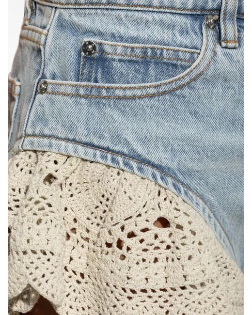 FRAME Blue The Crochet Denim Shorts
