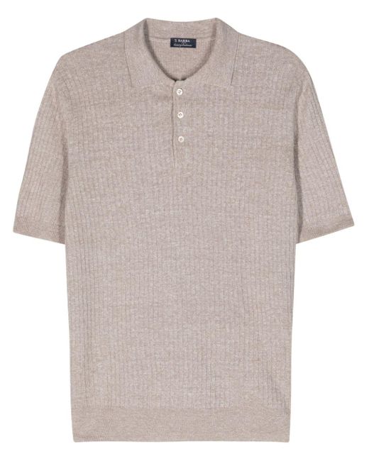 Barba Napoli White Ribbed-knit Linen-blend Polo Shirt for men