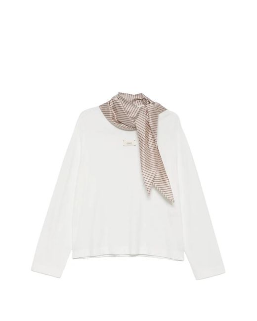 Alysi White Scarf-Detail Logo-Patch T-Shirt