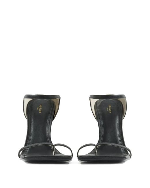Mugler Black Sandales À Bout Carré