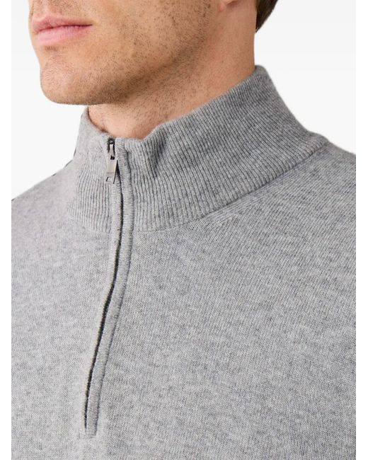Hackett Gray Quarter-Zip Elbow-Patch Sweater for men