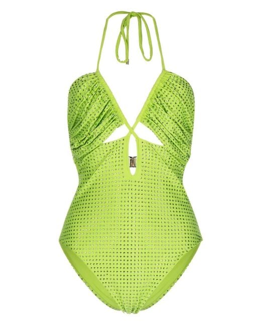 Self-Portrait Green Hot-Fix Embellished Strappy Swimsuit