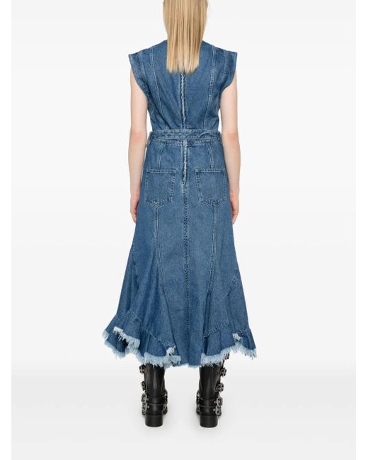 Marques'Almeida Indigo Blue Franed Ruffle Kleid