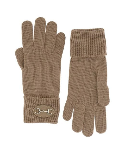 Gucci Natural Horsebit Ribbed Gloves