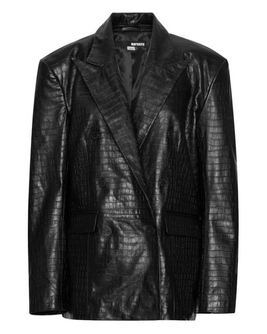 ROTATE BIRGER CHRISTENSEN Black Double-Breasted Leather Blazer