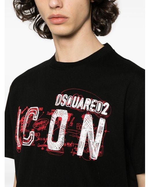 DSquared² Black `Icon Scribble Cool Fit` Crew-Neck T-Shirt for men