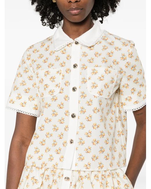 Maje White Patterned Shirt With Croquet Trim