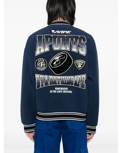 Aape By A Bathing Ape Blue Logo Varsity Jacket for men