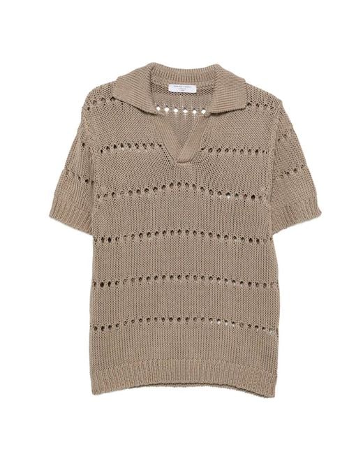 Daniele Fiesoli Natural Pointelle-Knit Short-Sleeve Sweater for men