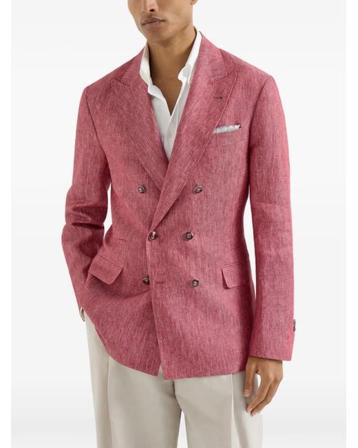 Brunello Cucinelli Pink Flap Pockets Denim Buttons Blazer for men