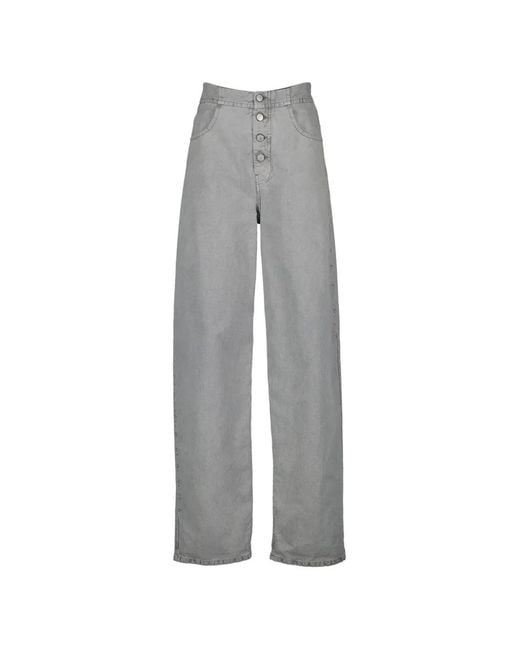 MM6 by Maison Margiela Gray Buttoned Leather-Patch Jeans
