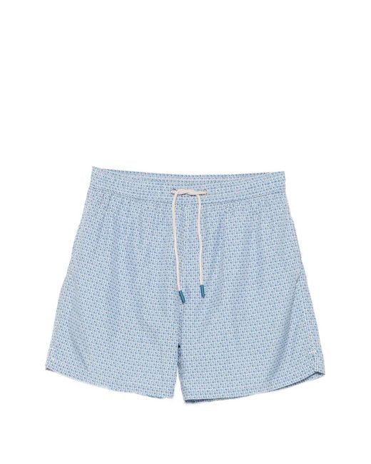 Fefe Blue Fish-Print Drawstring Swim Shorts for men