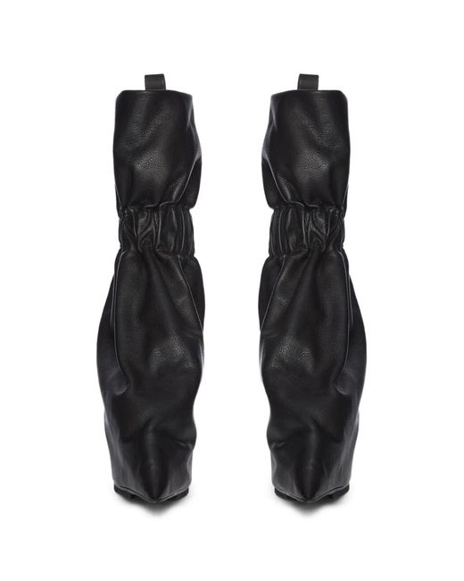 Rick Owens Black Ruched Leather Ankle Boots