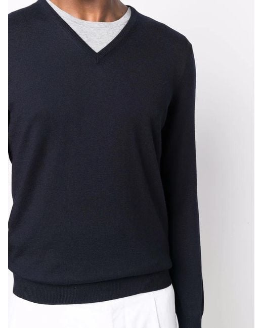 Fileria Blue Wool V-Neck Jumper for men