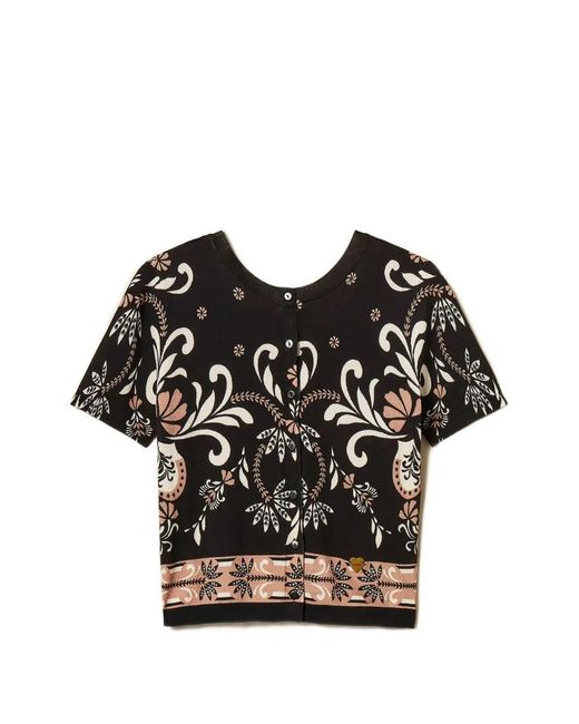 Twinset Black Cardigan With Foulard Print