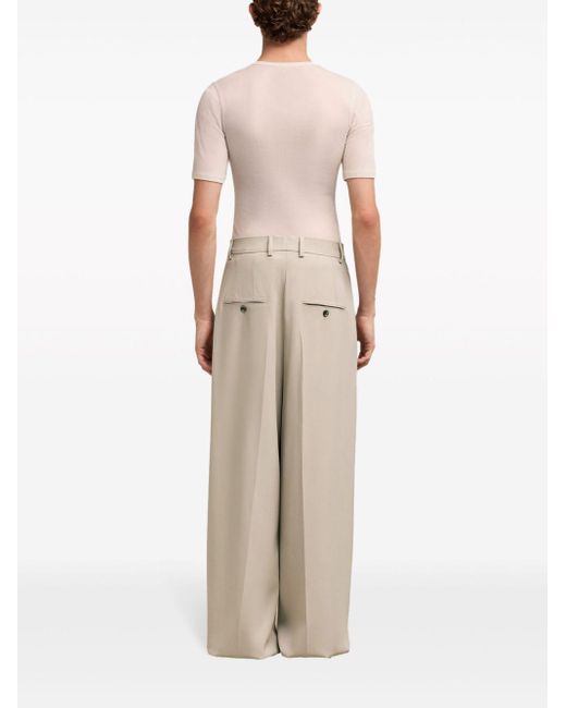 AMI Natural Wide-Leg Virgin Wool Trousers for men