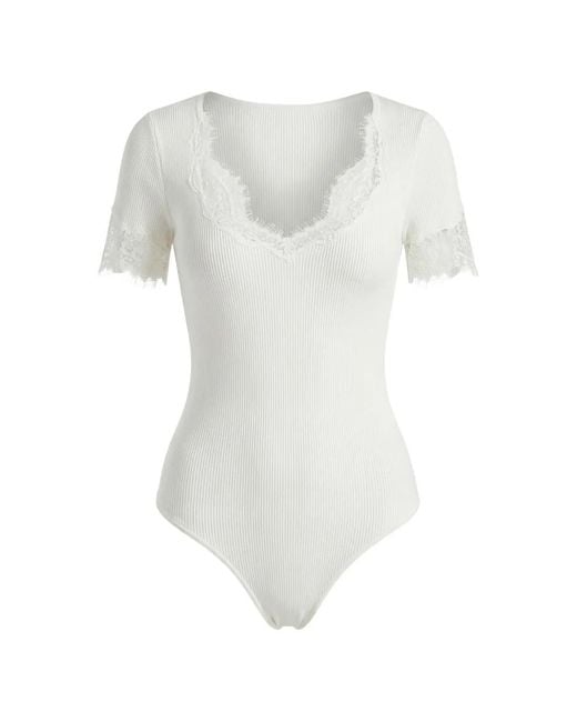 Self-Portrait White Body Bordé De Dentelle À Design Nervuré
