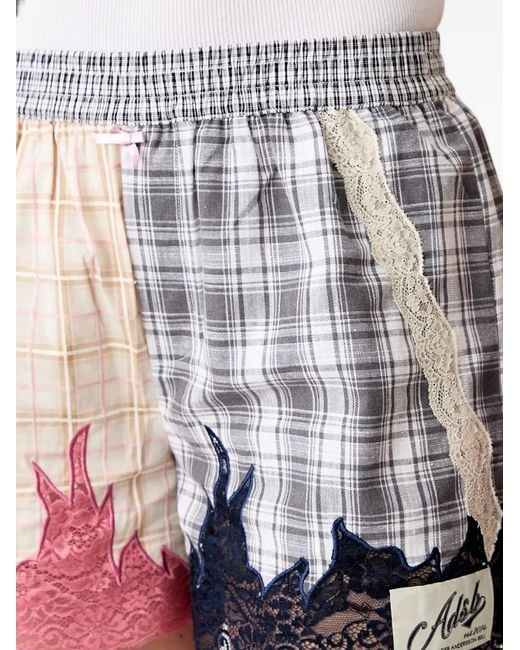 ANDERSSON BELL Gray Lace-Trim Checked Shorts