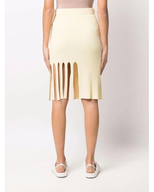 Krizia Natural Cut-Out Ribbed Knit Skirt