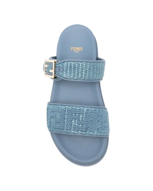 Fendi Blue Feel Slide Buckled Flat Sandals