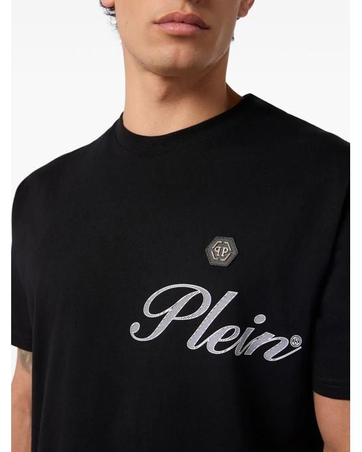 Philipp Plein Black Round Neck T-Shirt Signature for men