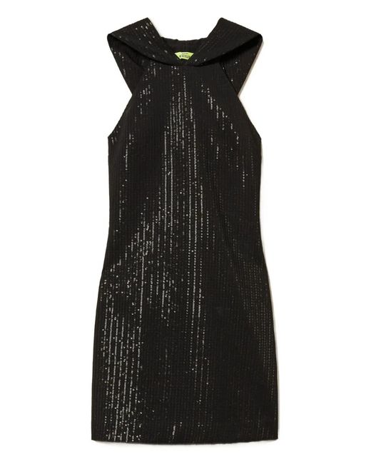 Twinset Black Sequin-Embellished Hooded Dress