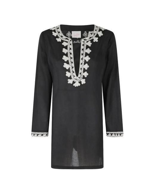Mc2 Saint Barth Black Embroidered Long-Sleeve Kaftan
