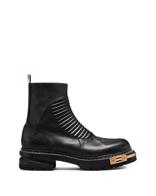 Thom Browne Black Panelled Leather Boots for men