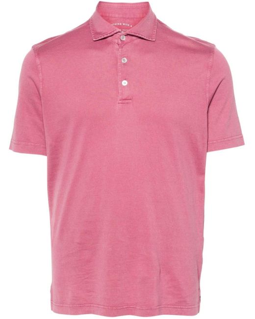 Fedeli Pink Short-sleeve Cotton Polo Shirt for men