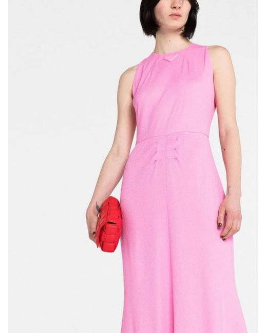 Vestido Largo Con Logo Triangular Prada de color Pink