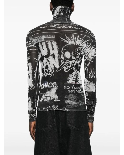 LỰU ĐẠN Gray Skull-Print T-Shirt for men