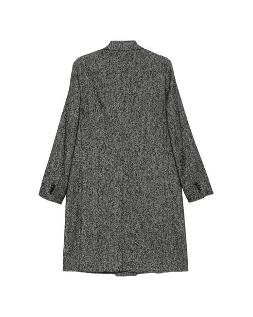 Caruso Gray Herringbone-Pattern Double-Breasted Coat for men